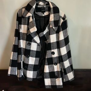 black & white buffalo plaid over coat
